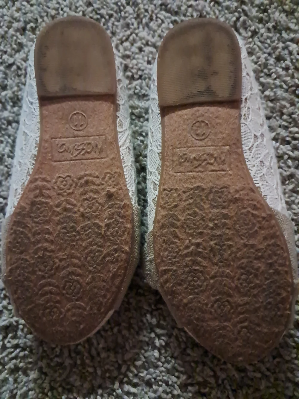 Girls Beige Lace Bow Mary Jane Flats